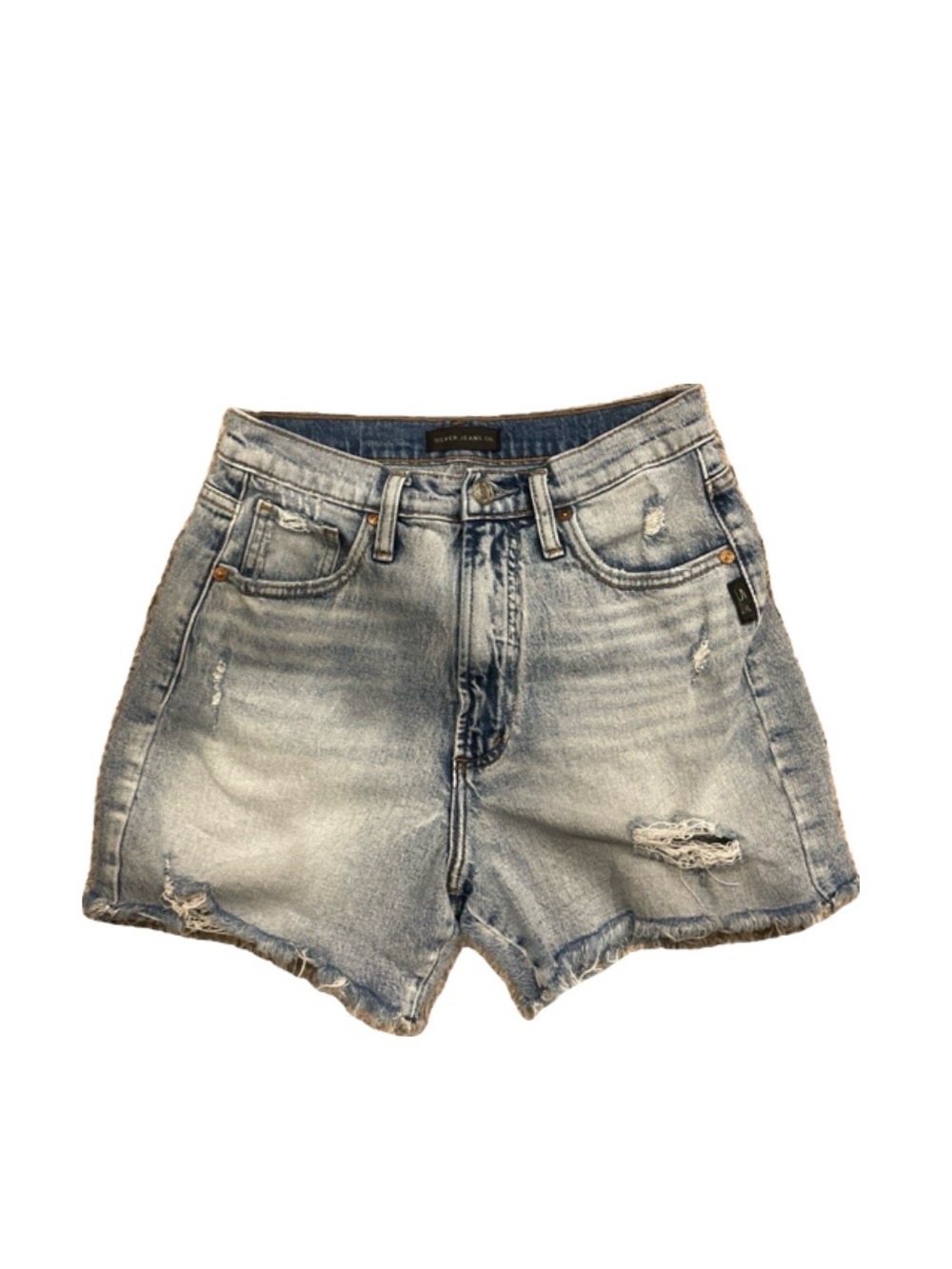 Silver Jeans Light Blue Distressed High-Rise Denim Shorts